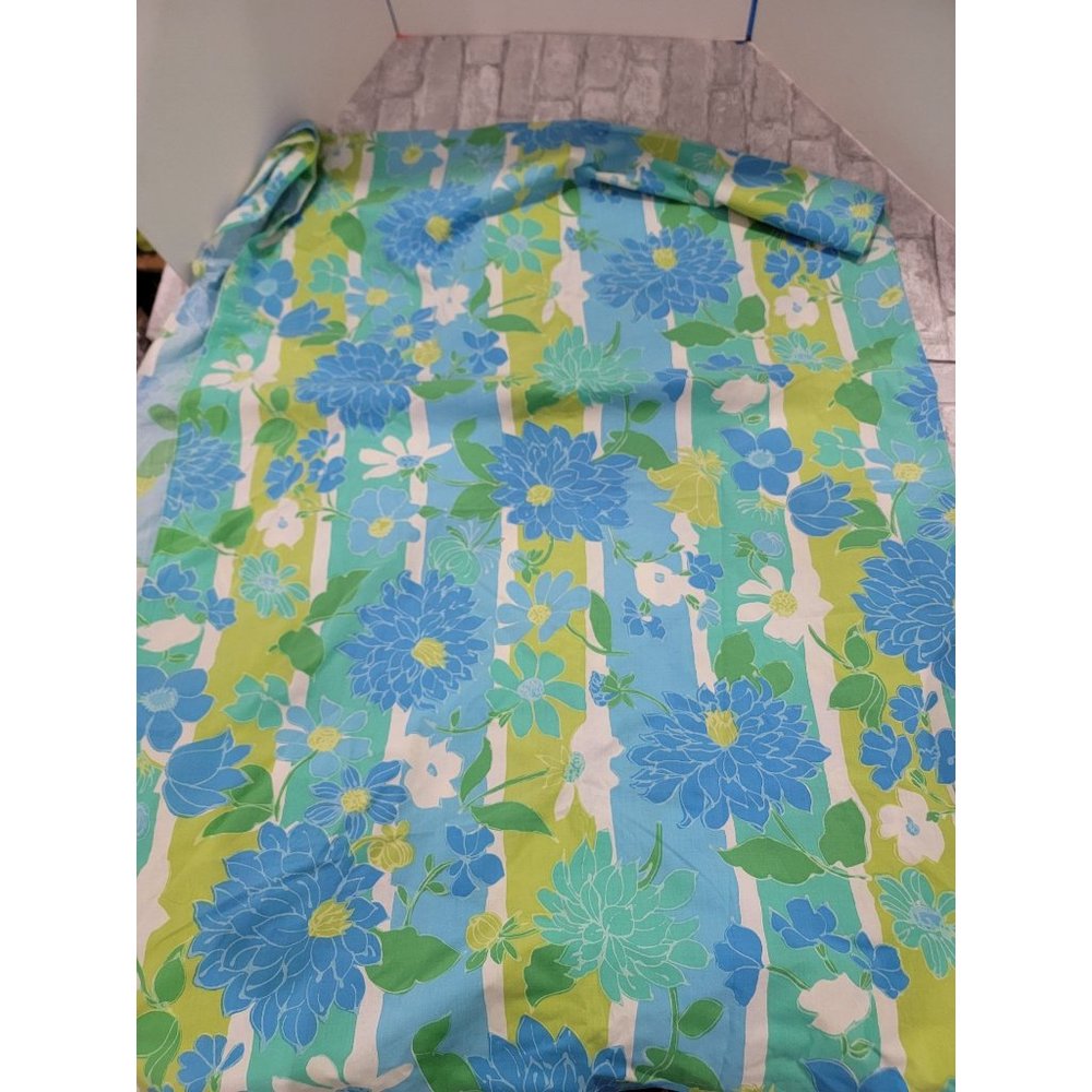 Cannon Vintage Twin Flat Sheet Floral 70s‎ Blue Green Clean - Picture 6 of 6